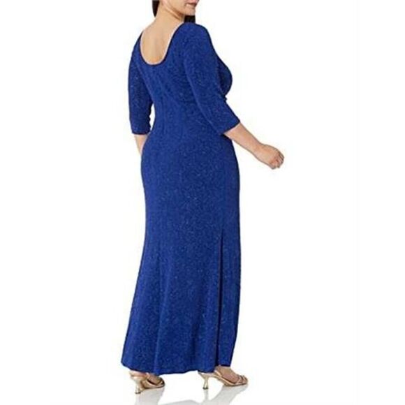Alex Evenings Long Column Knot Front Dress Womens Plus 14W Electric Blue NWT - Picture 2 of 13